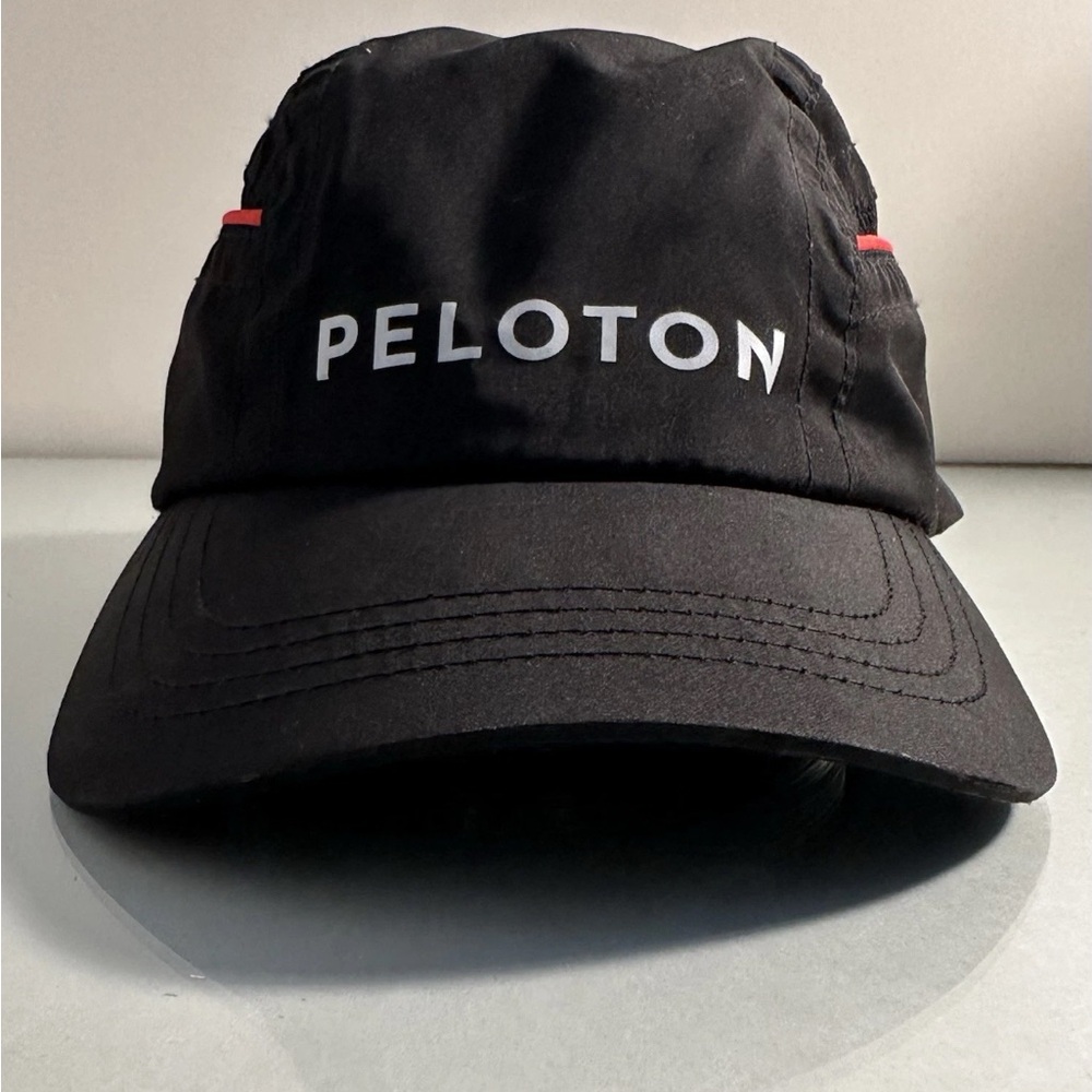 Peloton Black Red Vented Shield Nylon Running Cycling Lightweight Cap Hat
